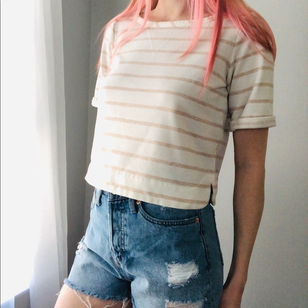 Ann Taylor Loft crop striped sweater XS